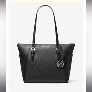 🛑SOLD🛑 
Michael Kors Charlotte Large Logo and Leather Top-Zip Tote Bag